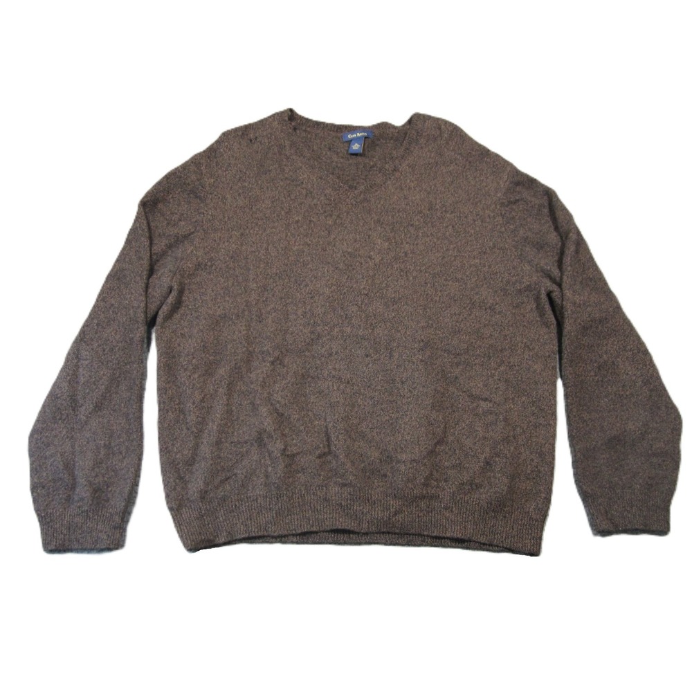 Club Room Lambs Wool Sweater Mens XL Brown V-Neck‎ Marled Old Money Winter Cabin